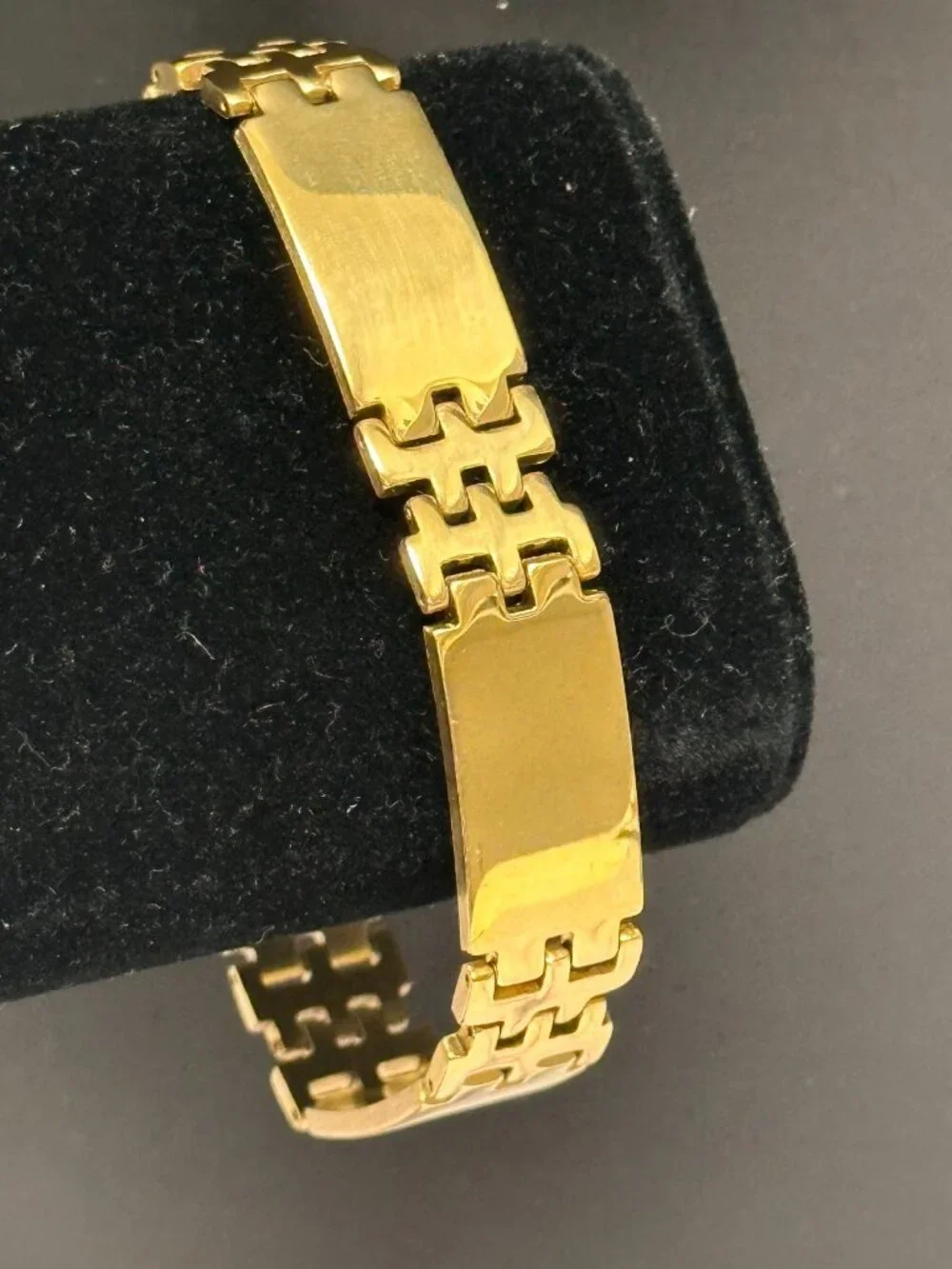 Mens Stainless Steel Bracelet Gold Tone Geometric Panel Link 8.5